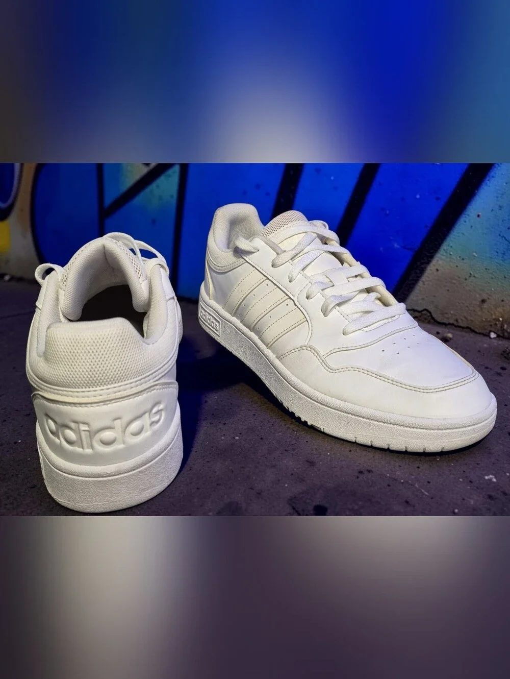 Adidas Men's White Leather Court-Inspired Sneakers
